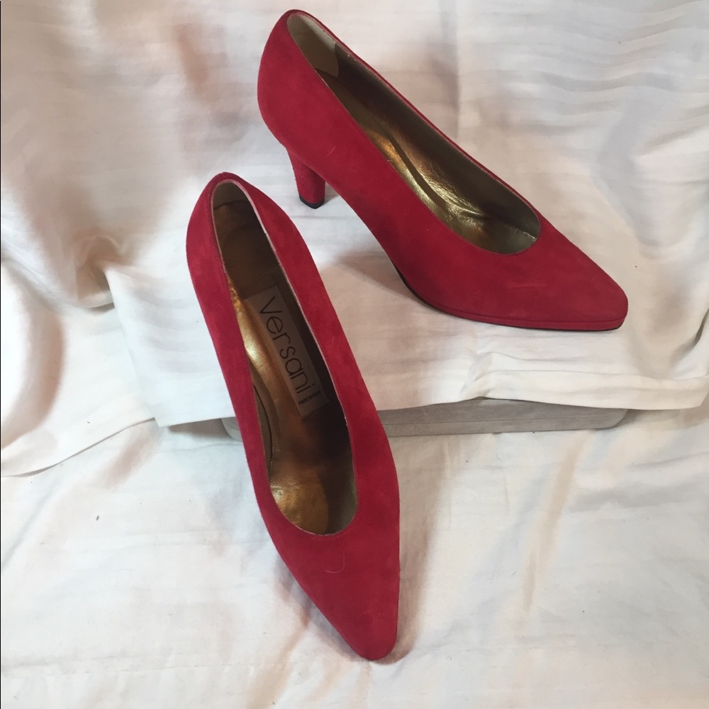 Woman’s red suede shoes